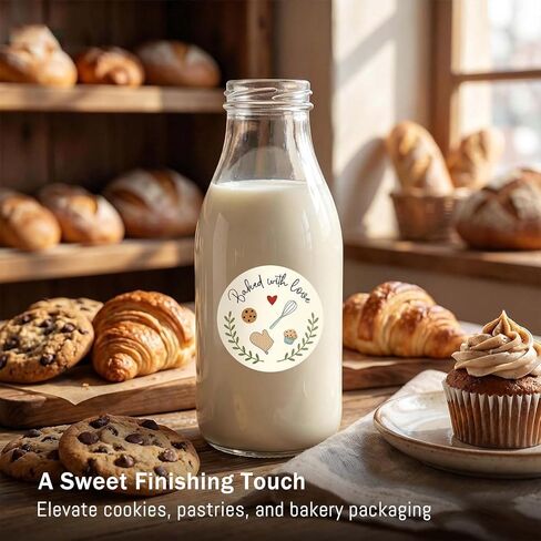 120 × مخبوزًا مع ملصقات الحب - ملصقات خبز مستدير 1.6 بوصة - ملصقات التغليف المطبخ والمطبخ محلي الصنع - مخبز ، ملفات تعريف الارتباط ، وملصقات أكياس الهدايا in Kuwait