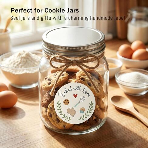 120 × مخبوزًا مع ملصقات الحب - ملصقات خبز مستدير 1.6 بوصة - ملصقات التغليف المطبخ والمطبخ محلي الصنع - مخبز ، ملفات تعريف الارتباط ، وملصقات أكياس الهدايا in Kuwait