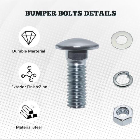 Capped Round Head Front Rear Bumper Bolts Kit for Ford 7/16-14X1-1/4 Grade 5 Long Carriage Head Bumper Bolt, with Hex Nuts, Washer, Lock Washers 8 - Set in Saudi Arabia