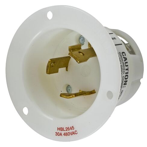 HBL2645 WP2 Insulgrip غطاء جداري ذو قفل ملتوي وغطاء مقاوم للطقس، 30 أمبير، 480 فولت تيار متردد، 2 قطب، 3 أسلاك، تأريض، قطر 2-7/8 بوصة × طول 2-1/16 بوصة، أبيض in Saudi Arabia
