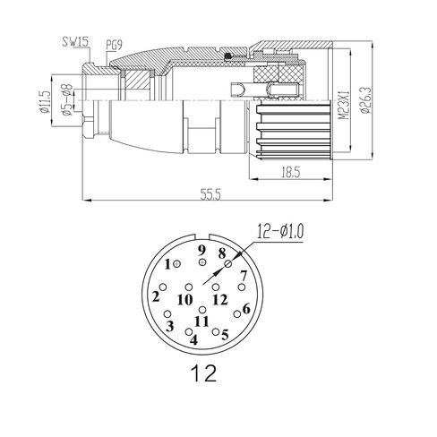 M23 12Pin Female Connector Plug, Straight Solder Type for Cable Connection, Shielded for Automotive Industrial Use, Electrical Engineers in Saudi Arabia