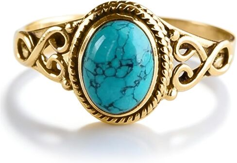 Turquoise Rings for Women Western Outfit Gold Knuckle Statement Stackable Ring Wedding Dresses Christmas Jewelry Gifts in Saudi Arabia