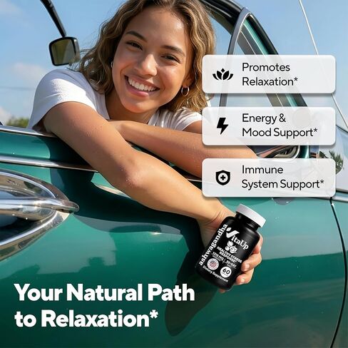 VitaUp Ashwagandha Capsules 1310mg with Black Pepper - USA Made Ashwagandha Supplements for Relaxation Support, Normal Cognitive Function & Balanced Energy Levels – 60 Caps in Kuwait