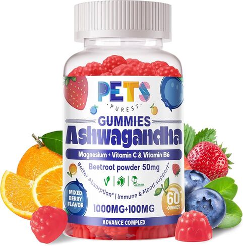 Ashwagandha Gummies & Vitamin D3 Gummies 60 Count - Organic Aswangdha Supplement for Improve Sleep, Stress Relief & Mood Calm(Mixed Berry, Vegan, Plant Based,Gluten-Free & Gelatin Free)-1pack in Saudi Arabia