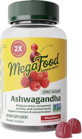 MegaFood Zero Sugar Ashwagandha Gummies - with Clinically Studied Ashwagandha KSM 66 - Cortisol Reducer & Stress Support - Mixed Berry Flavor, No Gelatin, Vegan - 60 Gummy Vitamins, 30 Servings in Saudi Arabia