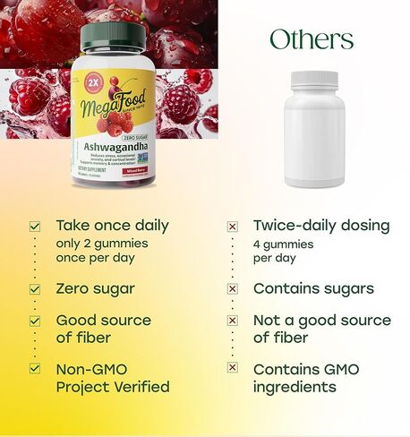 MegaFood Zero Sugar Ashwagandha Gummies - with Clinically Studied Ashwagandha KSM 66 - Cortisol Reducer & Stress Support - Mixed Berry Flavor, No Gelatin, Vegan - 60 Gummy Vitamins, 30 Servings in Saudi Arabia