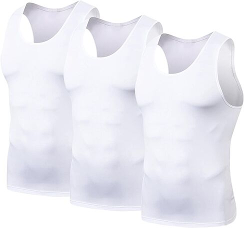 HYCOPROT 3 Pack Men's Athletic Compression Shirt Sleeveless Muscle Dry Fit Workout Tank Top for Running Training in Kuwait