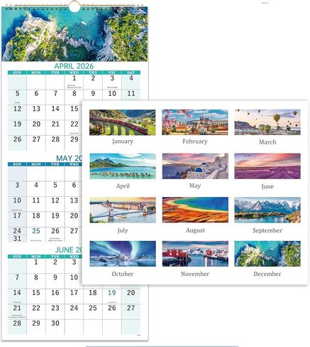 2026 Calendar, 3 Month Wall Calendar 2026 Vertical, 11" x 26"(when opened), December 2025 - January 2027, Move-A-Page, Wall Calendar 2026 for Organizing & Planning, Busy Families, Office, Kitchen in Kuwait