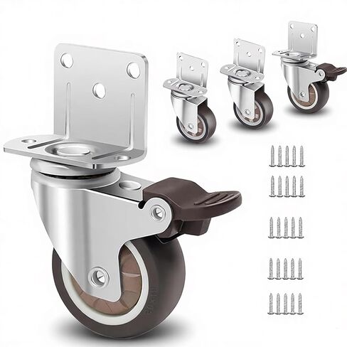 عجلات تثبيت جانبية مقاس 2 بوصة، عجلات مطاطية دوارة صغيرة على شكل حرف L، مجموعة من 4 قطع، مع مكابح، سعة 550 رطلًا، هادئة بدون خدش للأثاث وسرير الأطفال وطاولة خزانة المطبخ ومشاريع DIY in Kuwait