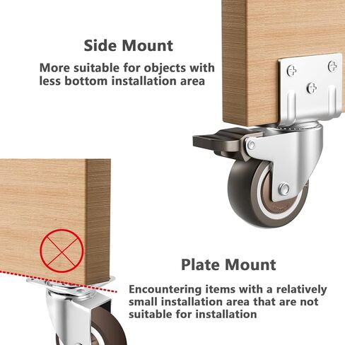 عجلات تثبيت جانبية مقاس 2 بوصة، عجلات مطاطية دوارة صغيرة على شكل حرف L، مجموعة من 4 قطع، مع مكابح، سعة 550 رطلًا، هادئة بدون خدش للأثاث وسرير الأطفال وطاولة خزانة المطبخ ومشاريع DIY in Kuwait