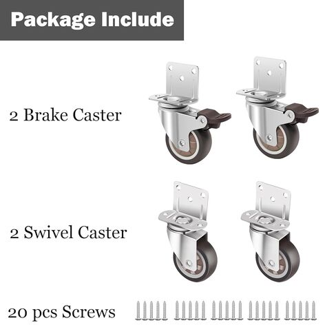 عجلات تثبيت جانبية مقاس 2 بوصة، عجلات مطاطية دوارة صغيرة على شكل حرف L، مجموعة من 4 قطع، مع مكابح، سعة 550 رطلًا، هادئة بدون خدش للأثاث وسرير الأطفال وطاولة خزانة المطبخ ومشاريع DIY in Kuwait