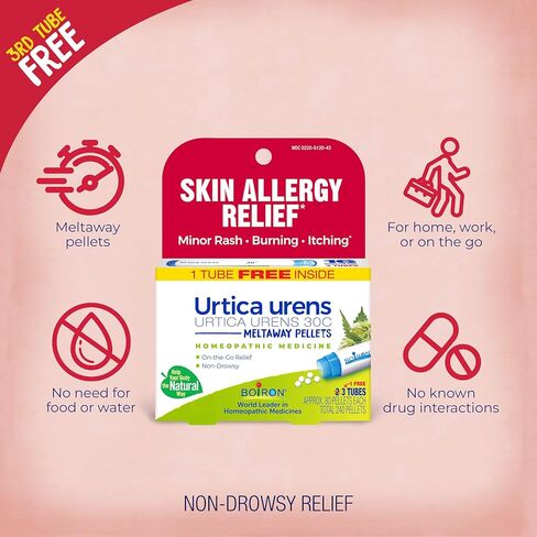 Boiron Urtica Urens 30C Homeopathic Medicine for Skin Allergy Relief with Itching, Minor Rash, or Burning - 3 Count (240 Pellets) in Kuwait