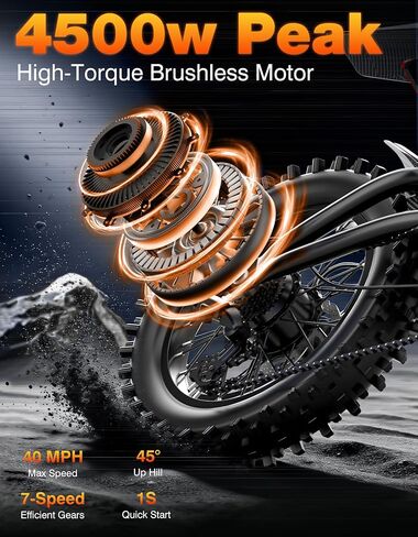 Misodo Electric Dirt Bike for Adults Teens, 4500W Peak Motor, 40 MPH, 100Mile, 48V/25Ah Battery, 45° Slope, Dual Hydraulic Brakes, Full Suspension, All-Terrain Electric Motorcycle, 16" Off-Road E-Bike in Saudi Arabia
