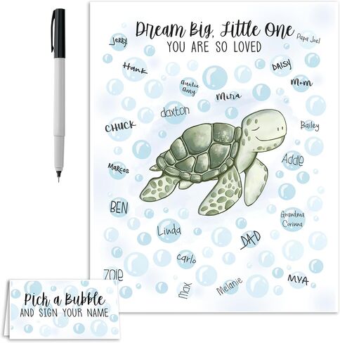 Sea Turtle Baby Shower Signature Poster مع قلم ، مخلوق البحر دش الطفل بديل ، ديكور حضانة سلحفاة البحر (11x14 بوصة) in Kuwait