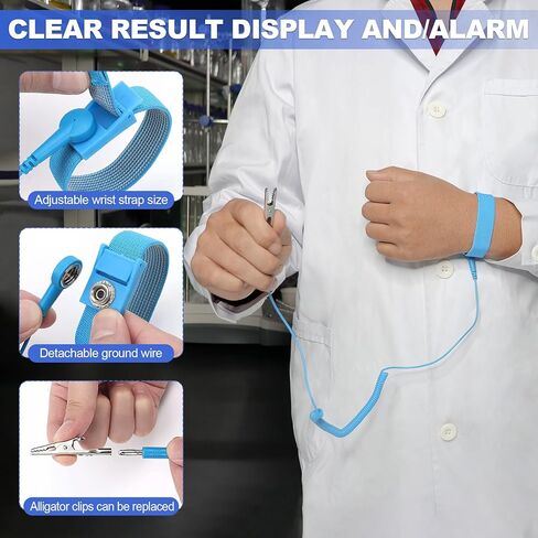 HNZXIB SL-031 ESD Tester Compatible with Anti Static Wrist Strap & Footwear, 3-Color Indicator Alarm Tool, Human Body Comprehensive Static Tester for Electronics Workshop ESD Check in Saudi Arabia
