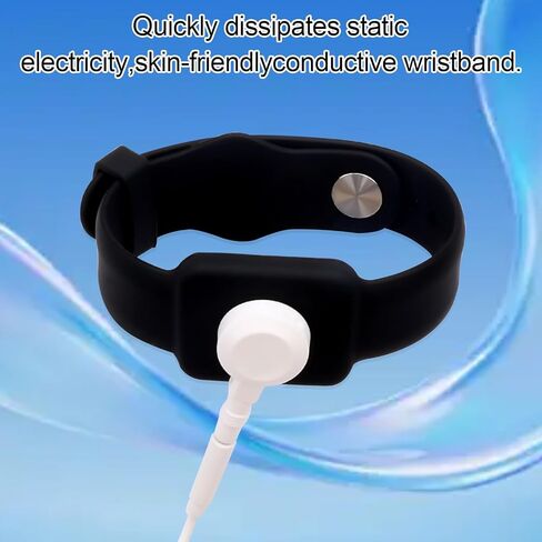 حزام معصم مضاد للكهرباء الساكنة، شريط تأريض ESD مقاس 9 بوصة قابل للتعديل على شكل زر من السيليكون الموصل، متوافق مع موصلات كبس 3.5 مم لإصلاح وتجميع الإلكترونيات، أسود in Kuwait