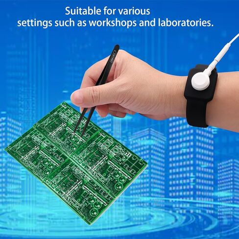 حزام معصم مضاد للكهرباء الساكنة، شريط تأريض ESD مقاس 9 بوصة قابل للتعديل على شكل زر من السيليكون الموصل، متوافق مع موصلات كبس 3.5 مم لإصلاح وتجميع الإلكترونيات، أسود in Kuwait