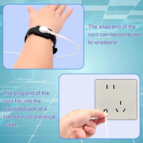 حزام معصم مضاد للكهرباء الساكنة، شريط تأريض ESD مقاس 9 بوصة قابل للتعديل على شكل زر من السيليكون الموصل، متوافق مع موصلات كبس 3.5 مم لإصلاح وتجميع الإلكترونيات، أسود in Kuwait