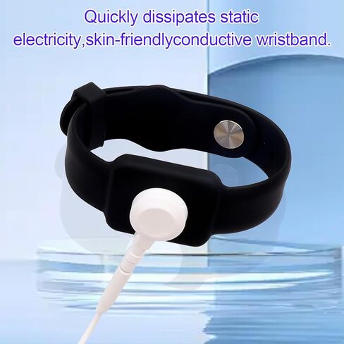 حزام معصم مضاد للكهرباء الساكنة، شريط تأريض ESD مقاس 9 بوصة قابل للتعديل على شكل زر من السيليكون الموصل، متوافق مع موصلات كبس 3.5 مم لإصلاح وتجميع الإلكترونيات، أسود in Kuwait