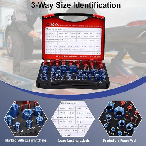 Thread Checker 28 Imperial 24 Metric Units Kit | Nut and Bolt Thread Checker Set with Thread Measuring Tool SAE and Metric, Removable Thread Identifier Tool for Screws and Bolts in Saudi Arabia
