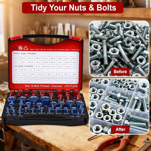 Thread Checker 28 Imperial 24 Metric Units Kit | Nut and Bolt Thread Checker Set with Thread Measuring Tool SAE and Metric, Removable Thread Identifier Tool for Screws and Bolts in Saudi Arabia