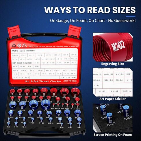 مجموعة فحص الخيوط 50 قطعة، SAE ومقياس صواميل ومسمار متري مع حقيبة، 27 مقياس إمبراطوري و23 متري لحجم المسمار للمناطق الضيقة والصعبة in Kuwait