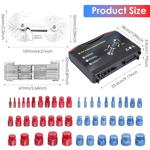 52 قطعة من صواميل ومسامير فحص الخيوط + مجموعة قياس الخيوط، 28 SAE (أزرق) و24 متري (أحمر) مع مقياس درجة 58 شفرة، مكتشف حجم المسمار المحمول للمساحات الضيقة، وإصلاح الميكانيكا، والمشروعات اليدوية in Kuwait