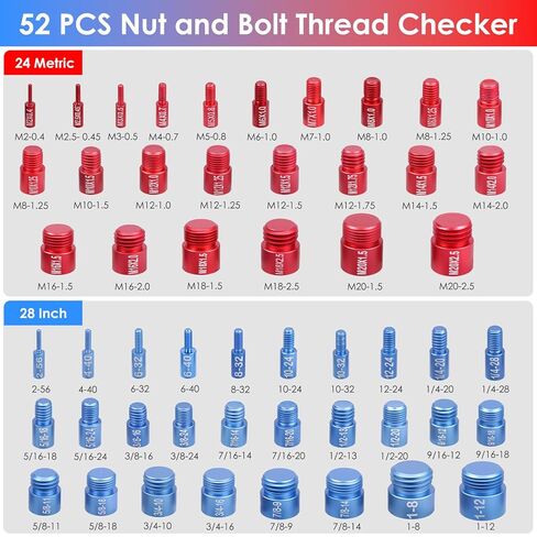 52 قطعة من صواميل ومسامير فحص الخيوط + مجموعة قياس الخيوط، 28 SAE (أزرق) و24 متري (أحمر) مع مقياس درجة 58 شفرة، مكتشف حجم المسمار المحمول للمساحات الضيقة، وإصلاح الميكانيكا، والمشروعات اليدوية in Kuwait