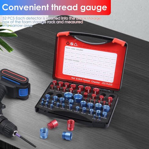 52 قطعة من صواميل ومسامير فحص الخيوط + مجموعة قياس الخيوط، 28 SAE (أزرق) و24 متري (أحمر) مع مقياس درجة 58 شفرة، مكتشف حجم المسمار المحمول للمساحات الضيقة، وإصلاح الميكانيكا، والمشروعات اليدوية in Kuwait