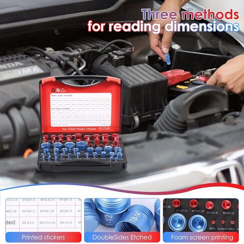 52 قطعة من صواميل ومسامير فحص الخيوط + مجموعة قياس الخيوط، 28 SAE (أزرق) و24 متري (أحمر) مع مقياس درجة 58 شفرة، مكتشف حجم المسمار المحمول للمساحات الضيقة، وإصلاح الميكانيكا، والمشروعات اليدوية in Kuwait