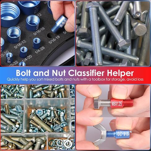 52 قطعة من صواميل ومسامير فحص الخيوط + مجموعة قياس الخيوط، 28 SAE (أزرق) و24 متري (أحمر) مع مقياس درجة 58 شفرة، مكتشف حجم المسمار المحمول للمساحات الضيقة، وإصلاح الميكانيكا، والمشروعات اليدوية in Kuwait