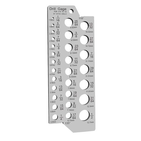 مقاييس NORTOOLS المصنوعة من الفولاذ المقاوم للصدأ لمقاييس حجم لقمة الحفر الجزئية - 29 فتحة (1/16 بوصة إلى 1/2 بوصة × 1/64 بوصة) مع مؤشر قطر السلك، وعلامات محفورة بدقة للميكانيكيين وعمال الخشب (فضي) in Kuwait