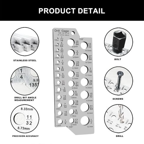 مقاييس NORTOOLS المصنوعة من الفولاذ المقاوم للصدأ لمقاييس حجم لقمة الحفر الجزئية - 29 فتحة (1/16 بوصة إلى 1/2 بوصة × 1/64 بوصة) مع مؤشر قطر السلك، وعلامات محفورة بدقة للميكانيكيين وعمال الخشب (فضي) in Kuwait