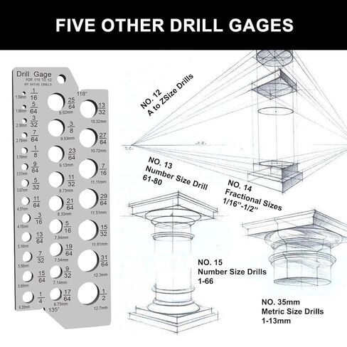 مقاييس NORTOOLS المصنوعة من الفولاذ المقاوم للصدأ لمقاييس حجم لقمة الحفر الجزئية - 29 فتحة (1/16 بوصة إلى 1/2 بوصة × 1/64 بوصة) مع مؤشر قطر السلك، وعلامات محفورة بدقة للميكانيكيين وعمال الخشب (فضي) in Kuwait