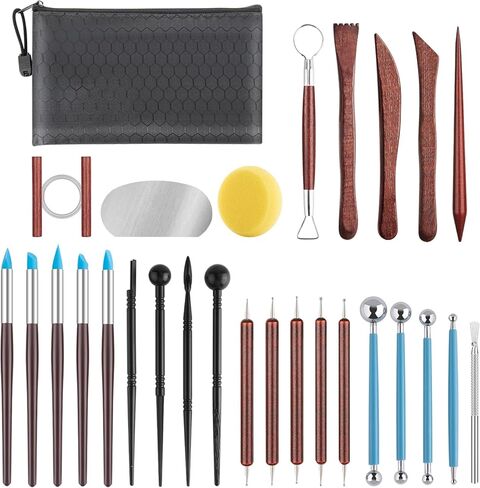 12PCS Pottery Tools Kit, Polymer Clay Tools Set for Sculpting, Air Dry Clay Tools, Ceramic Tools for Carving, Modeling, Molding, Shaping, Dotting, Trimming, Arts Crafts Supplies, Adults, Beginners in Kuwait