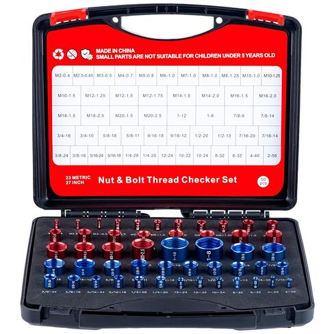 Thread Gauge Tool Set, 50 Pieces, Inch & Metric Sizes, Red & Blue Aluminum Alloy in Saudi Arabia