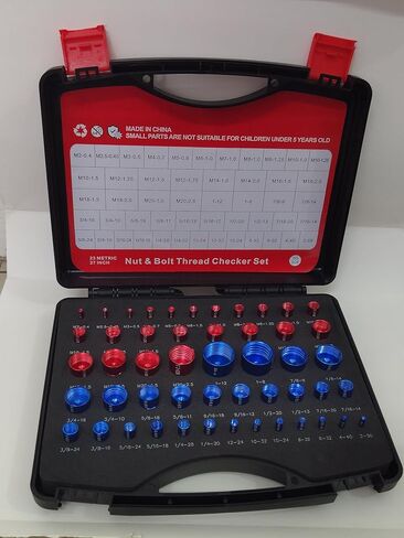 Thread Gauge Tool Set, 50 Pieces, Inch & Metric Sizes, Red & Blue Aluminum Alloy in Saudi Arabia