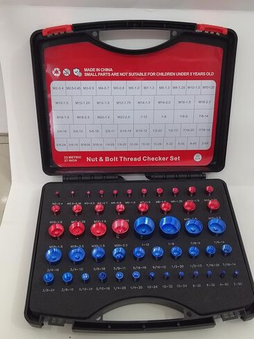 Thread Gauge Tool Set, 50 Pieces, Inch & Metric Sizes, Red & Blue Aluminum Alloy in Saudi Arabia