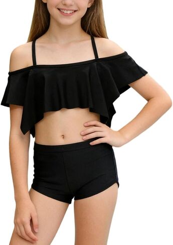 الفتيات ثوب السباحة العصرية 2 قطعة الأشرطة قابل للتعديل لطيف المايوه تكدرت أعلى و بيكيني القاع ملابس السباحة حجم 2-11 in Kuwait