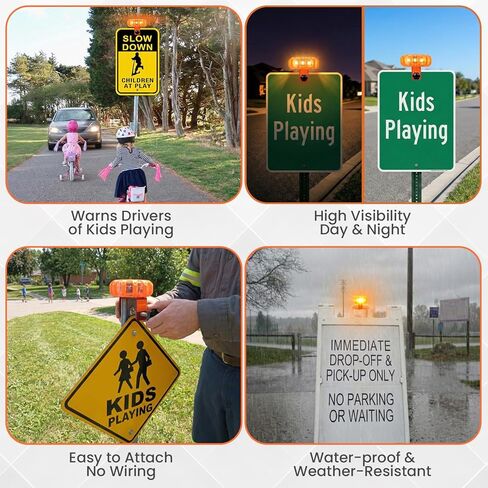 Kids at Play Safety Sign Light, Works in the Day time and at Night, Mounts on Caution Slow Down Children Playing Posters and Other Types of Signs, Makes Kid Alert Signs More Visible. Waterproof. in Saudi Arabia
