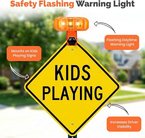 Kids at Play Safety Sign Light, Works in the Day time and at Night, Mounts on Caution Slow Down Children Playing Posters and Other Types of Signs, Makes Kid Alert Signs More Visible. Waterproof. in Saudi Arabia