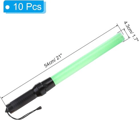 PATIKIL 21 Inch Traffic Wands, 10 Pcs 2 Flashing Modes LED Warning Light Police Signal Controller with Wrist Lanyard for Car Direct, Traffic, Airport, Parking Guide, Green in Kuwait