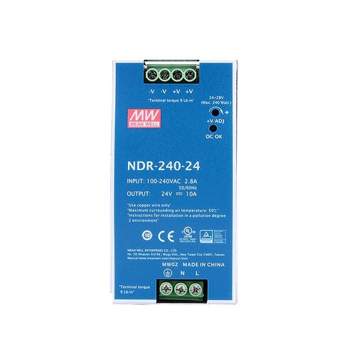 NDR-240-24: Highly Efficient and Reliable 24VDC / 10A / 240W DIN Rail Power Supply for Various Industrial Applications in Kuwait