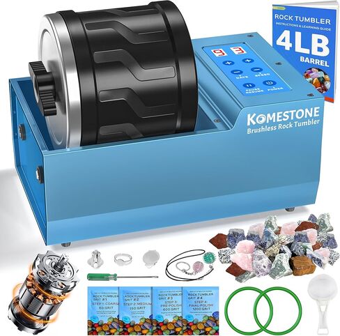 Professional Rock Tumbler Kit – 4LB Large Capacity Barrel with Brushless Motor & Heavy Metal Base, Adjustable Speed & 9-Day Timer, Includes All Accessories, Rock Polisher for Adults & Collectors in Kuwait