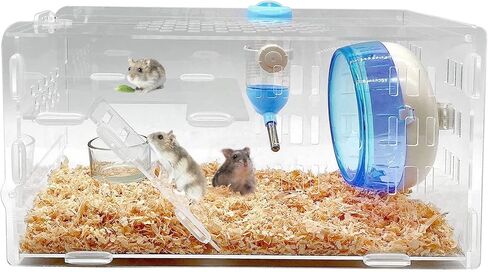 kathson Dwarf Hamster Cage Transparent Hamsters Cages and Habitats Gerbils Acrylic Cage Cute Mini Pet Habitat with Accessories Exercise Wheel Water Bottle Food Bowl for Small Animal Blue in Kuwait