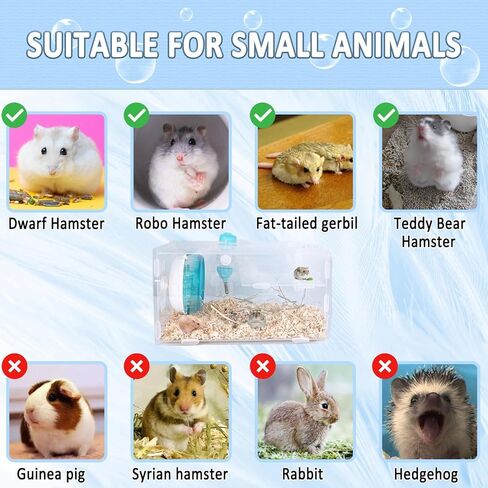 kathson Dwarf Hamster Cage Transparent Hamsters Cages and Habitats Gerbils Acrylic Cage Cute Mini Pet Habitat with Accessories Exercise Wheel Water Bottle Food Bowl for Small Animal Blue in Kuwait