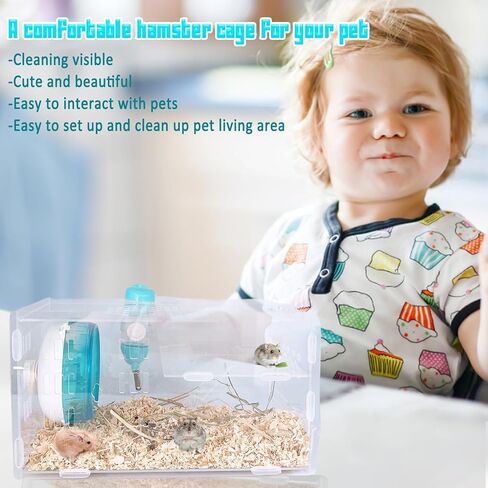 kathson Dwarf Hamster Cage Transparent Hamsters Cages and Habitats Gerbils Acrylic Cage Cute Mini Pet Habitat with Accessories Exercise Wheel Water Bottle Food Bowl for Small Animal Blue in Kuwait