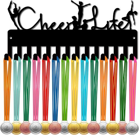 CREATCABIN Cheer Life ميدالية حامل ميدالية شماعات عرض رف رياضي معدني معلق جوائز حديد صغير ديكور مع 14 خطافًا للجدار المنزل شارة كرة القدم السباحة أسود 11.4 × 5.1 بوصة in Saudi Arabia