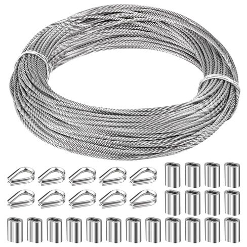 1/8" Stainless Steel Cable 100ft Wire Rope Metal Cable with Loop Sleeve and Steel Thimble 7x7 Strand Core Metal Wire for Deck Railing Stair Handrail Balusters Clothesline in Saudi Arabia