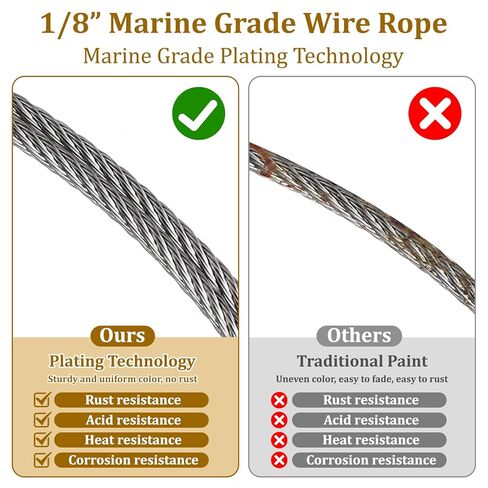 1/8" Stainless Steel Cable 100ft Wire Rope Metal Cable with Loop Sleeve and Steel Thimble 7x7 Strand Core Metal Wire for Deck Railing Stair Handrail Balusters Clothesline in Saudi Arabia